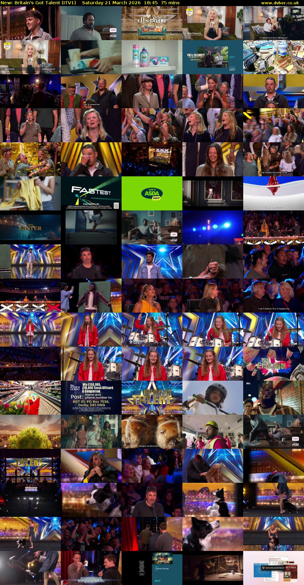 Britain's Got Talent (ITV1) Saturday 21 March 2026 18:45 - 20:00