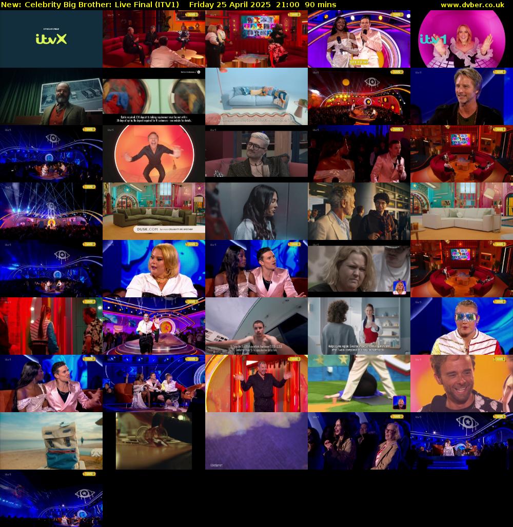Celebrity Big Brother: Live Final (ITV1) Friday 25 April 2025 21:00 - 22:30