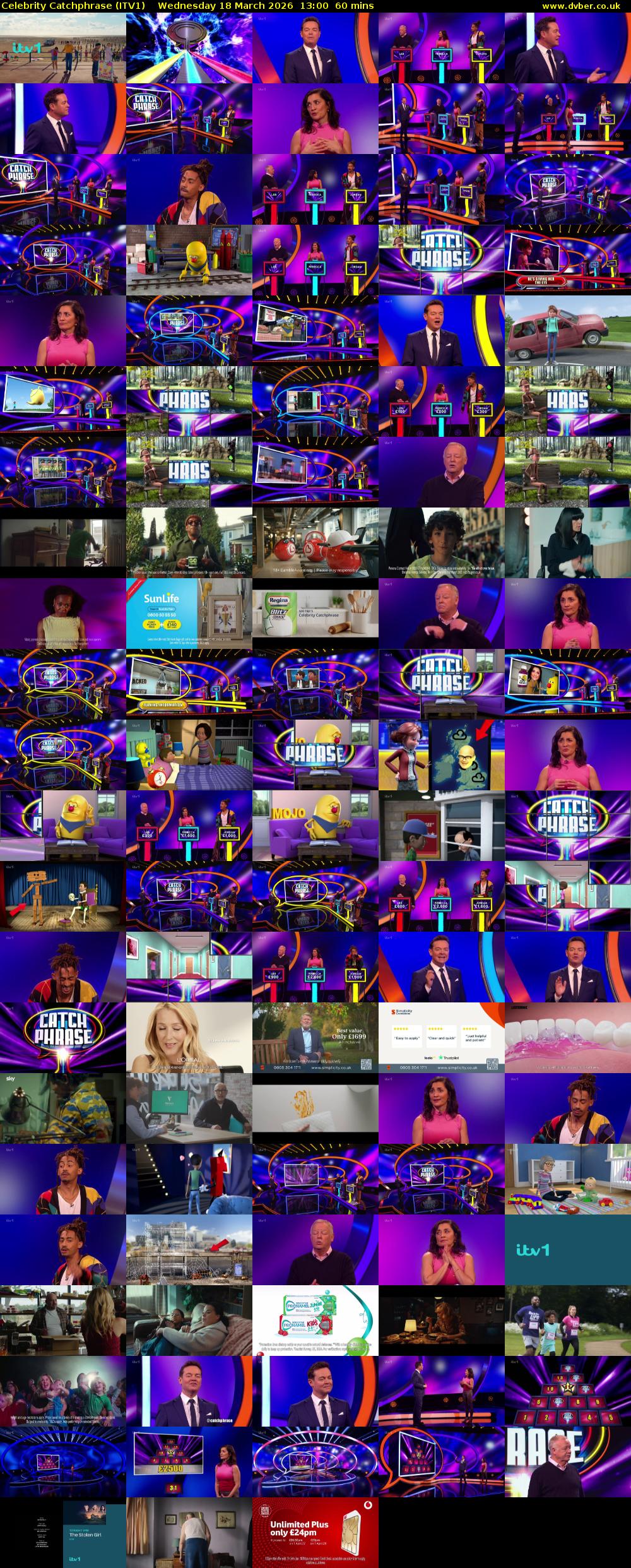 Celebrity Catchphrase (ITV1) Wednesday 18 March 2026 13:00 - 14:00