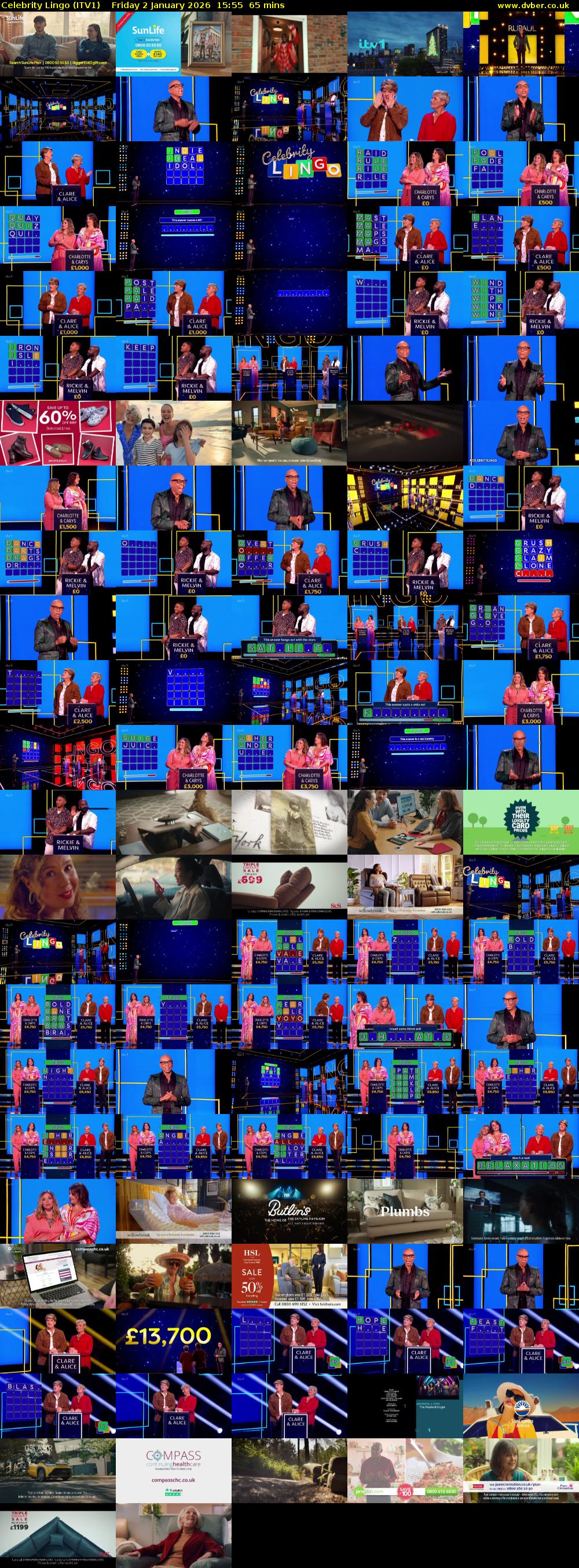 Celebrity Lingo (ITV1) Friday 2 January 2026 15:55 - 17:00