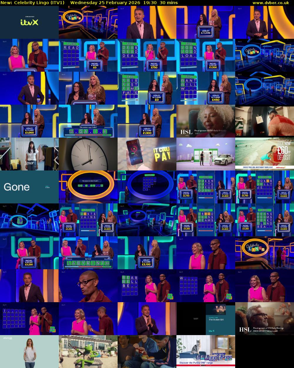 Celebrity Lingo (ITV1) Wednesday 25 February 2026 19:30 - 20:00