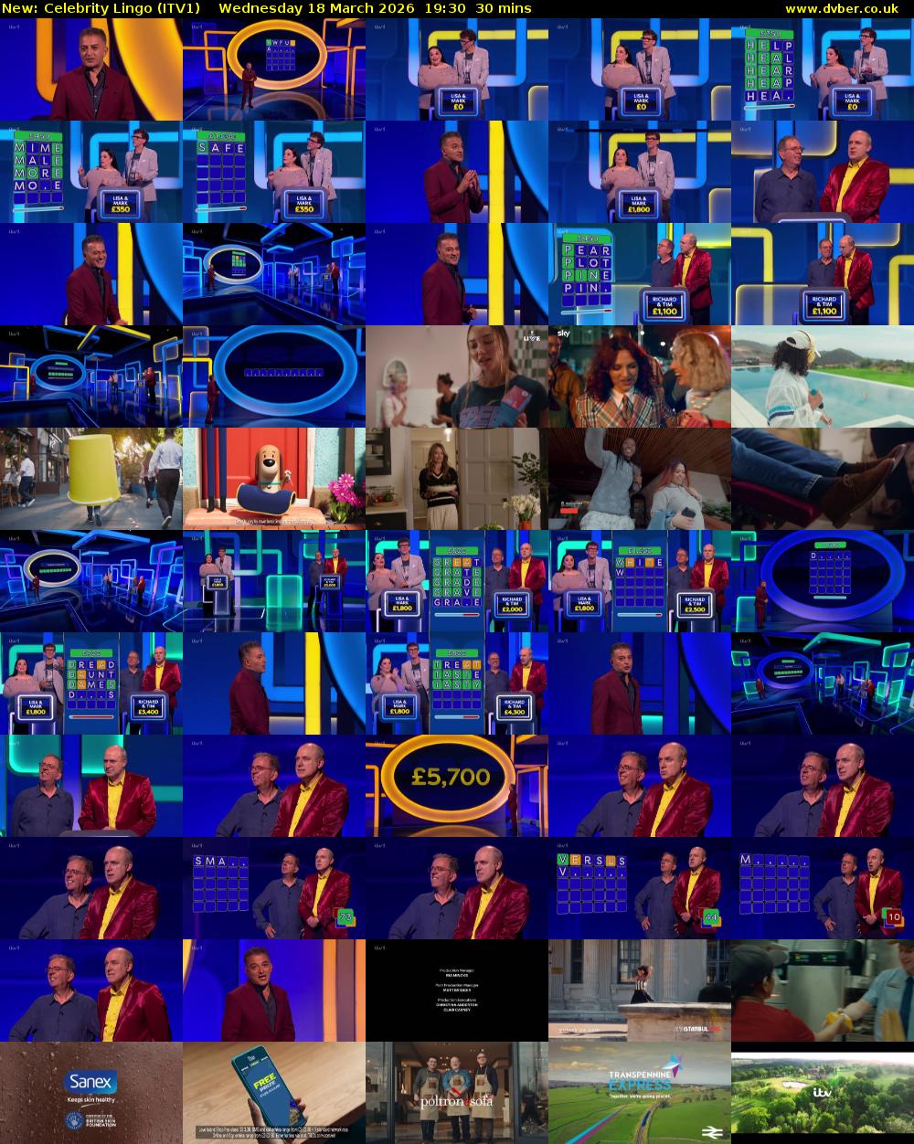 Celebrity Lingo (ITV1) Wednesday 18 March 2026 19:30 - 20:00