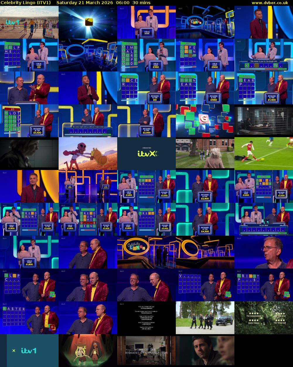 Celebrity Lingo (ITV1) Saturday 21 March 2026 06:00 - 06:30