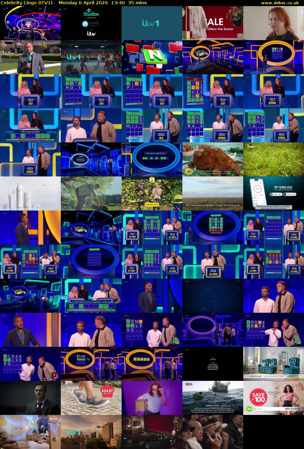 Celebrity Lingo (ITV1) Monday 6 April 2026 13:40 - 14:15