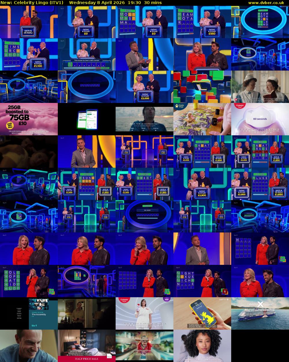 Celebrity Lingo (ITV1) Wednesday 8 April 2026 19:30 - 20:00