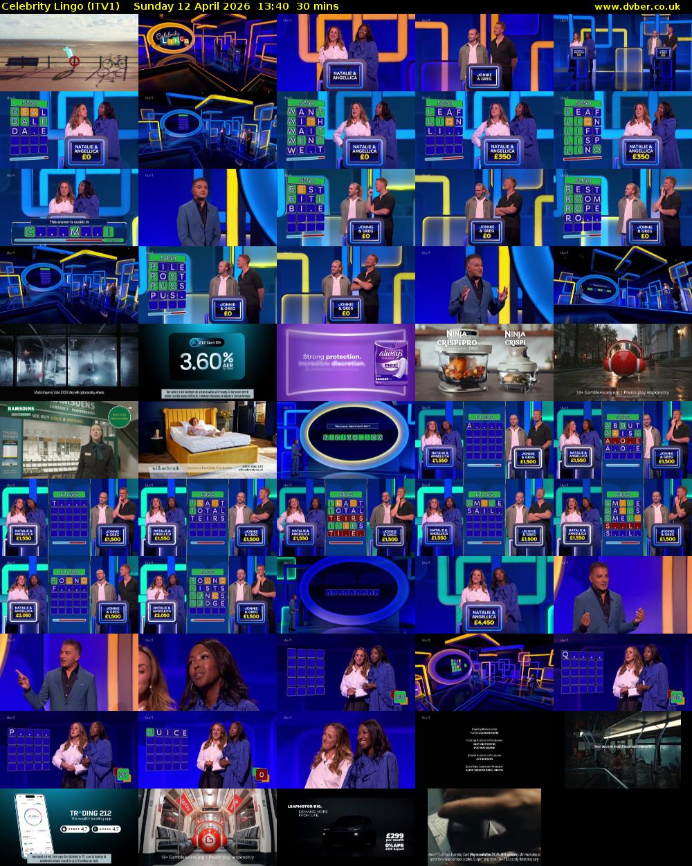 Celebrity Lingo (ITV1) Sunday 12 April 2026 13:40 - 14:10