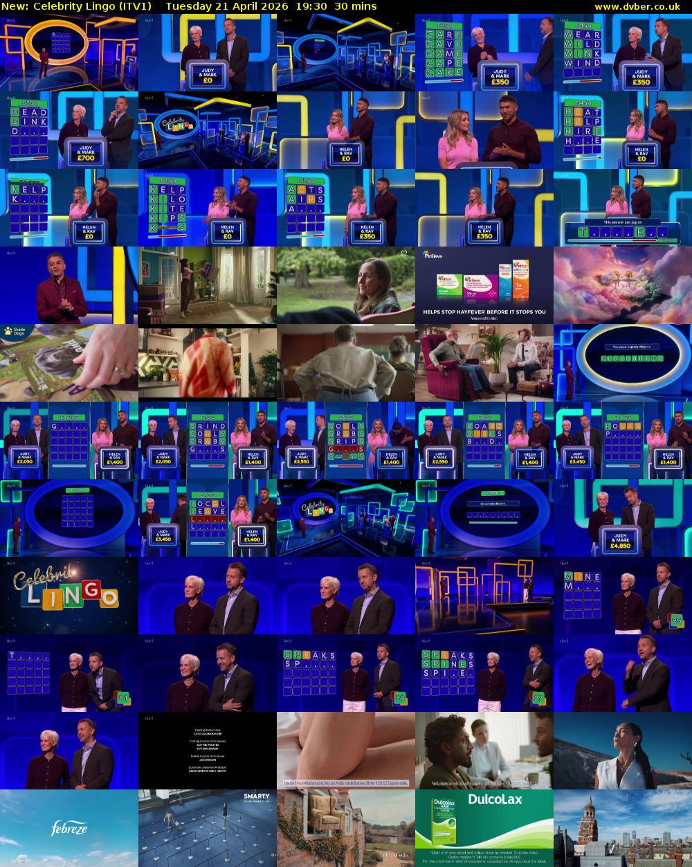 Celebrity Lingo (ITV1) Tuesday 21 April 2026 19:30 - 20:00