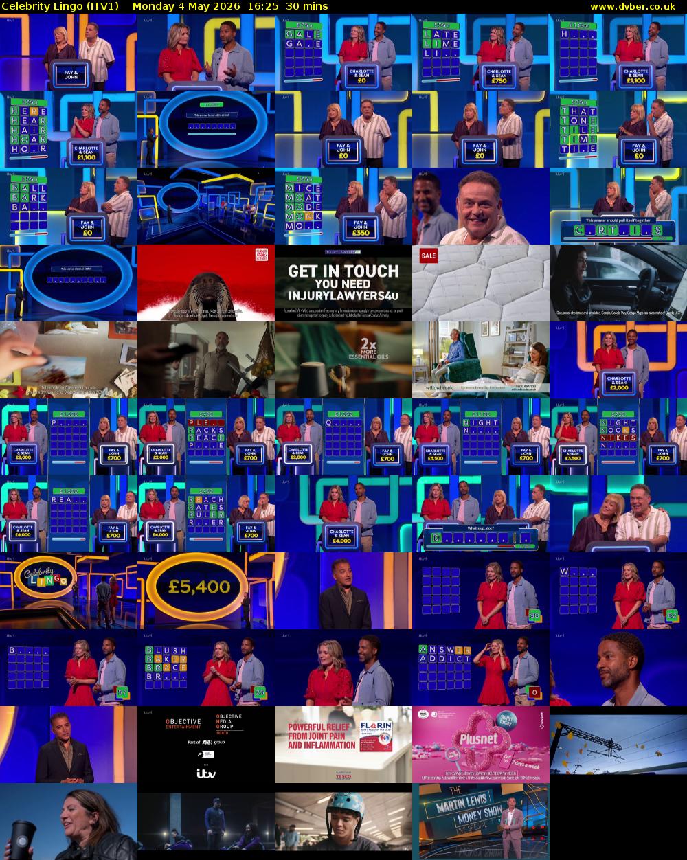 Celebrity Lingo (ITV1) Monday 4 May 2026 16:25 - 16:55