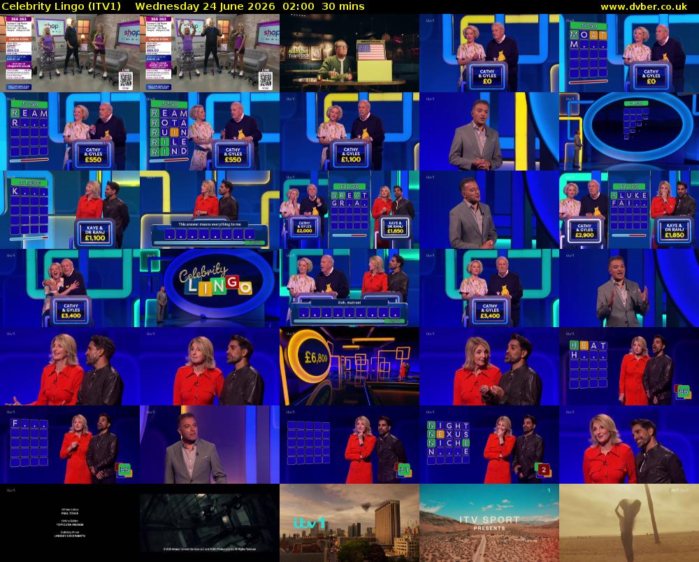 Celebrity Lingo (ITV1) Wednesday 24 June 2026 02:00 - 02:30