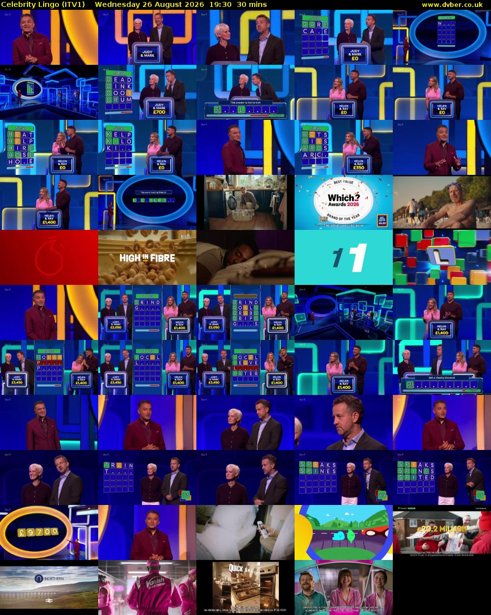 Celebrity Lingo (ITV1) Wednesday 26 August 2026 19:30 - 20:00