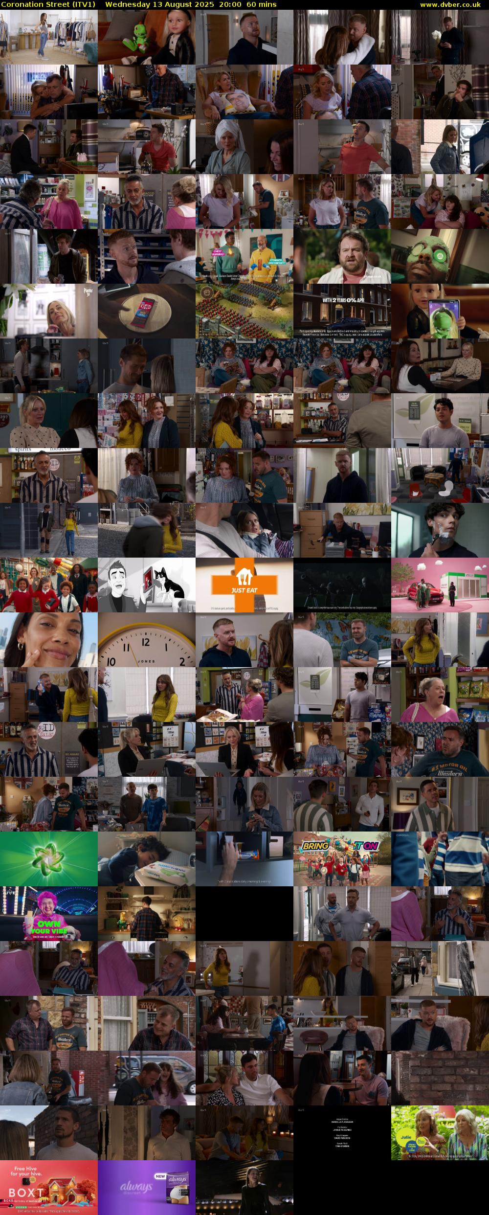Coronation Street (ITV1) Wednesday 13 August 2025 20:00 - 21:00