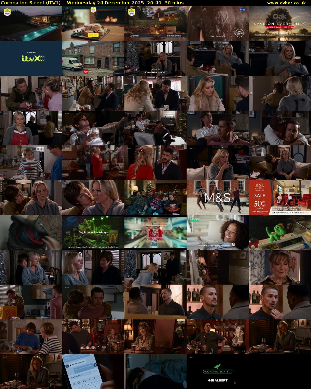 Coronation Street (ITV1) Wednesday 24 December 2025 20:40 - 21:10