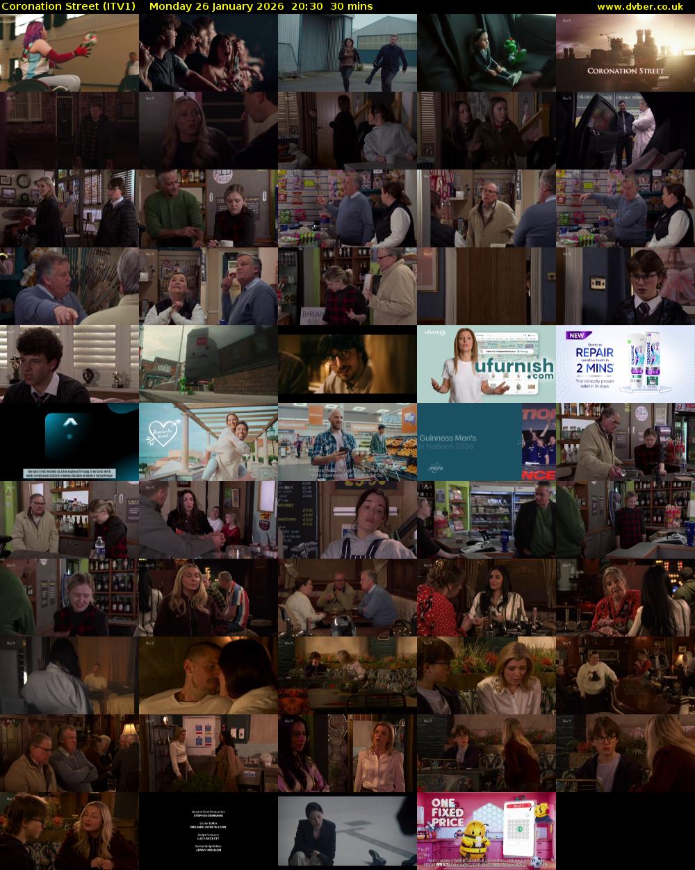 Coronation Street (ITV1) Monday 26 January 2026 20:30 - 21:00