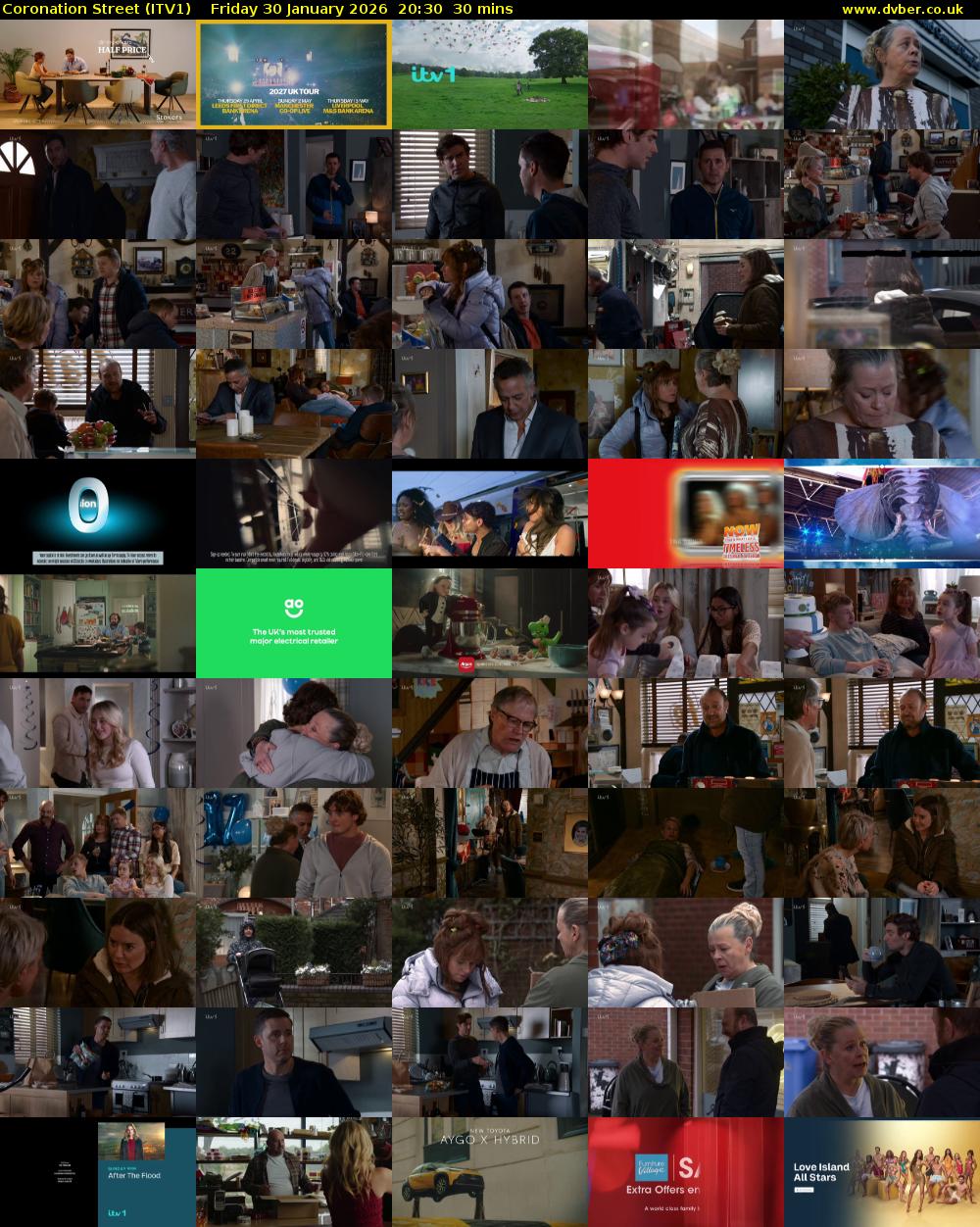 Coronation Street (ITV1) Friday 30 January 2026 20:30 - 21:00