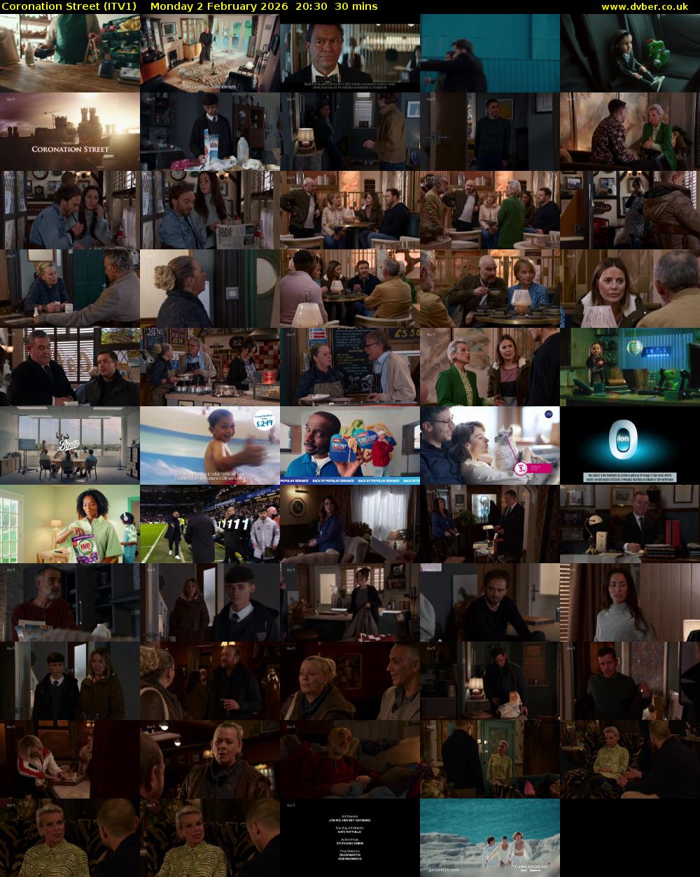Coronation Street (ITV1) Monday 2 February 2026 20:30 - 21:00