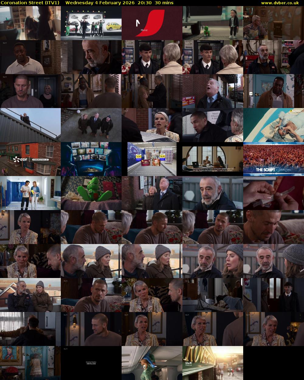 Coronation Street (ITV1) Wednesday 4 February 2026 20:30 - 21:00