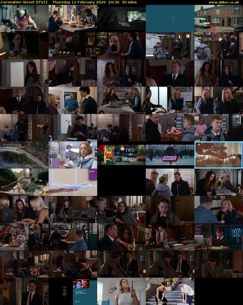 Coronation Street (ITV1) Thursday 12 February 2026 20:30 - 21:00