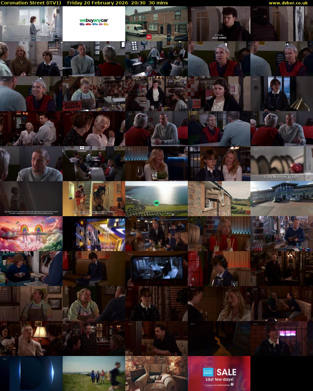 Coronation Street (ITV1) Friday 20 February 2026 20:30 - 21:00