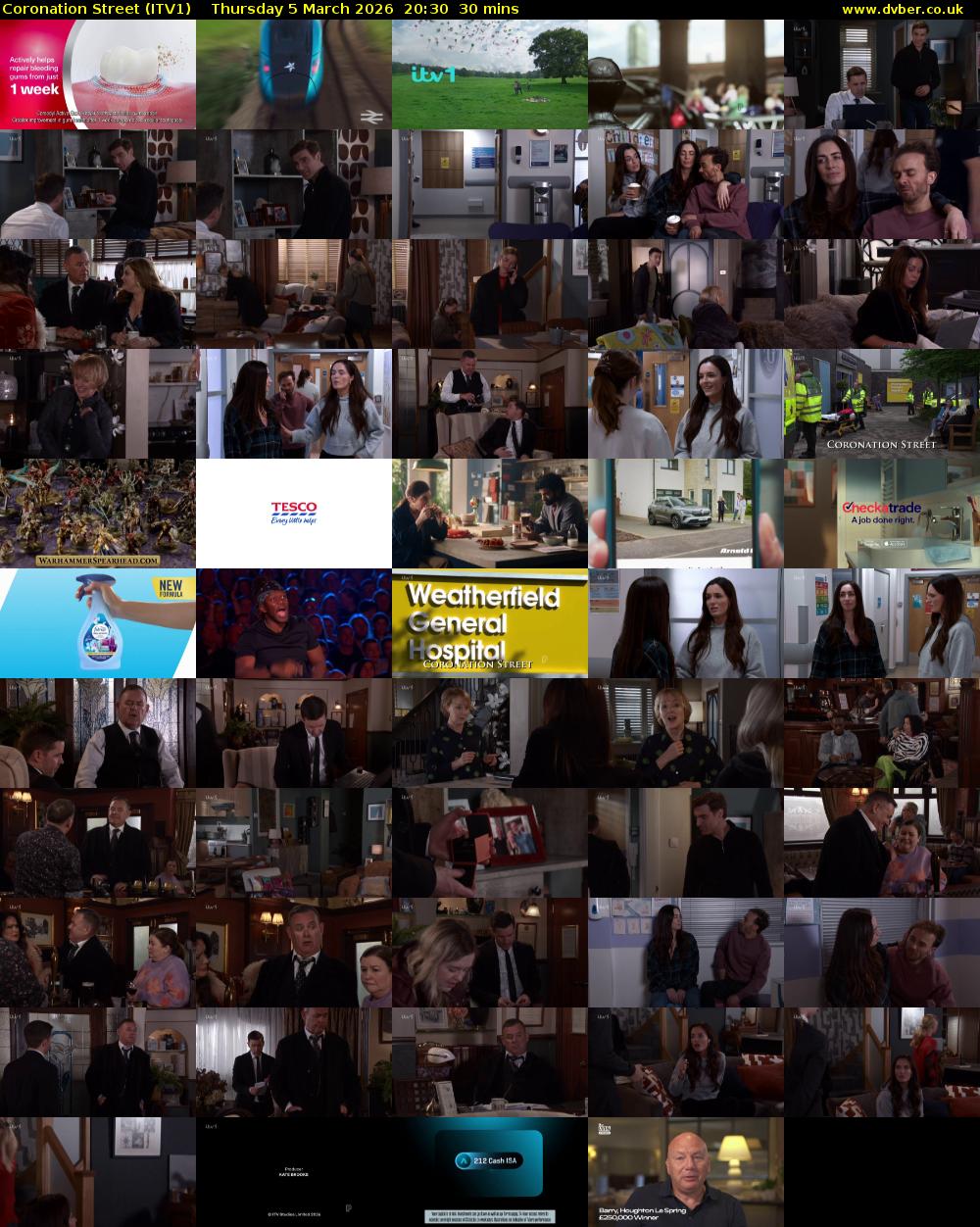 Coronation Street (ITV1) Thursday 5 March 2026 20:30 - 21:00