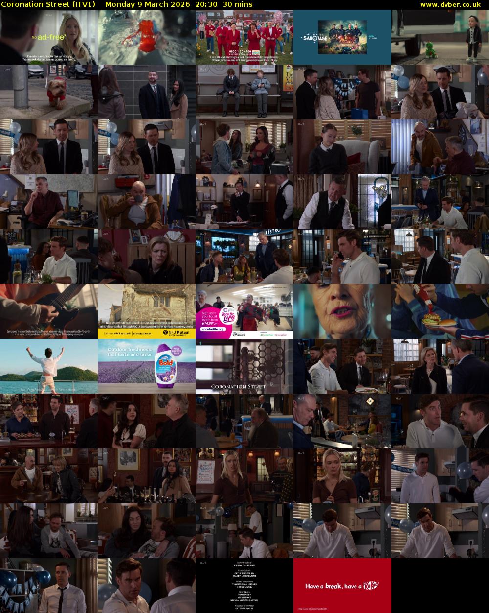 Coronation Street (ITV1) Monday 9 March 2026 20:30 - 21:00