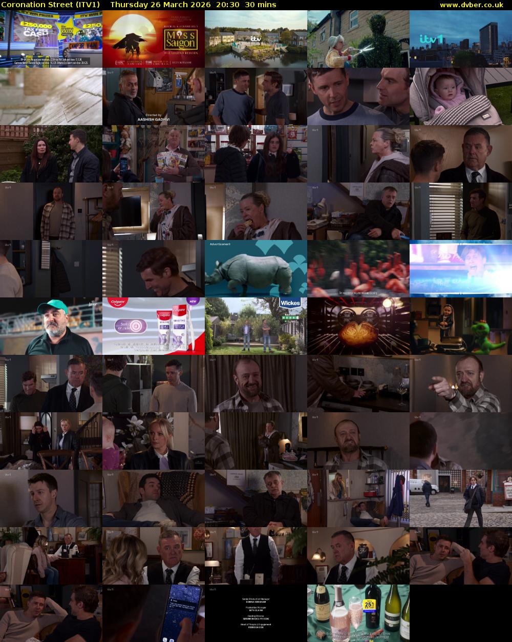 Coronation Street (ITV1) Thursday 26 March 2026 20:30 - 21:00