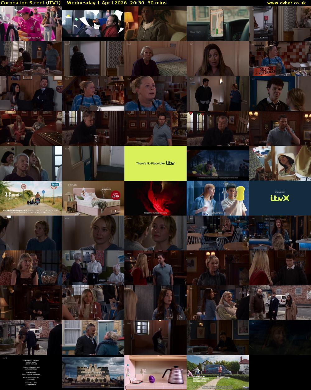 Coronation Street (ITV1) Wednesday 1 April 2026 20:30 - 21:00