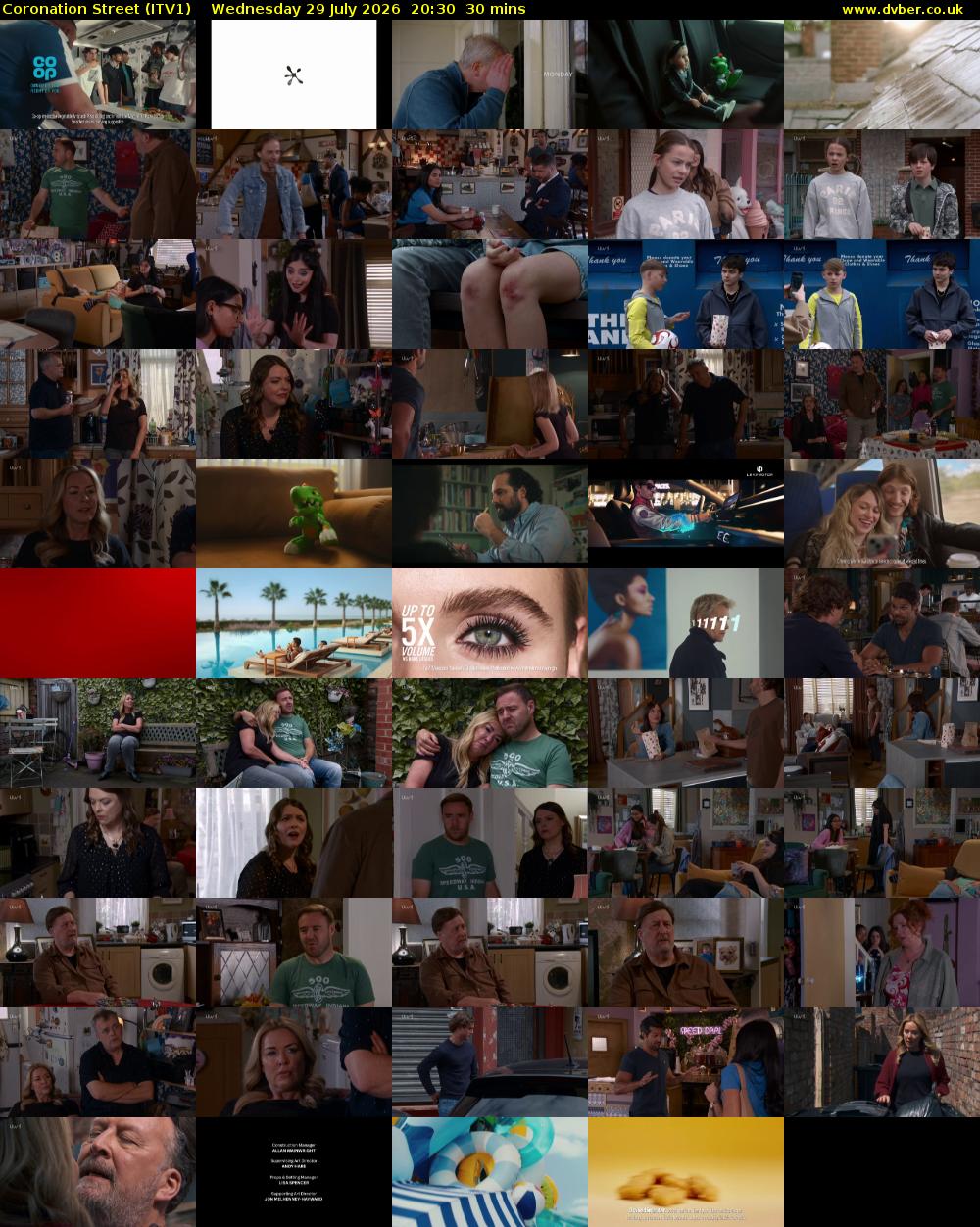 Coronation Street (ITV1) Wednesday 29 July 2026 20:30 - 21:00