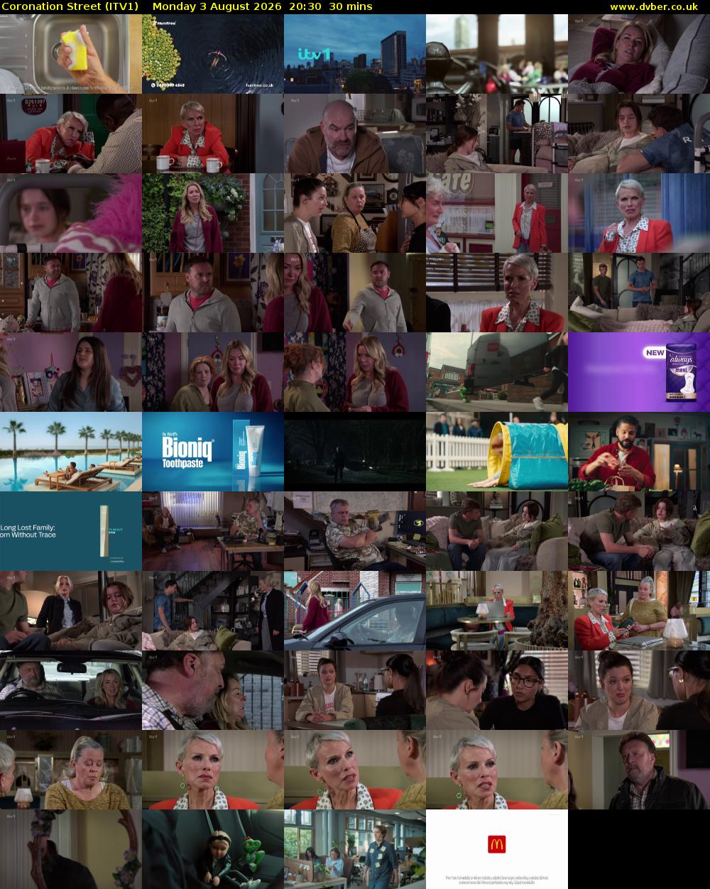Coronation Street (ITV1) Monday 3 August 2026 20:30 - 21:00