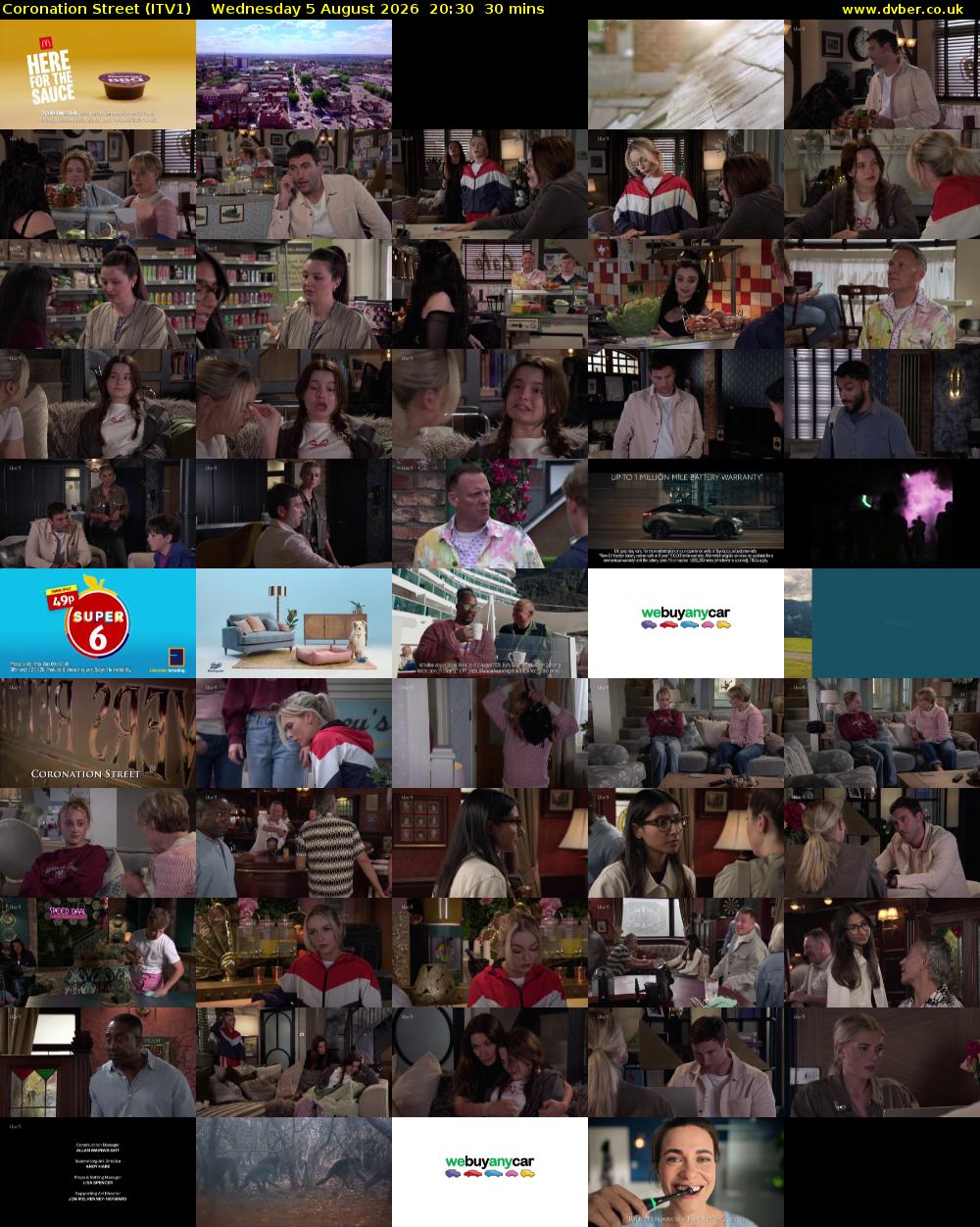 Coronation Street (ITV1) Wednesday 5 August 2026 20:30 - 21:00