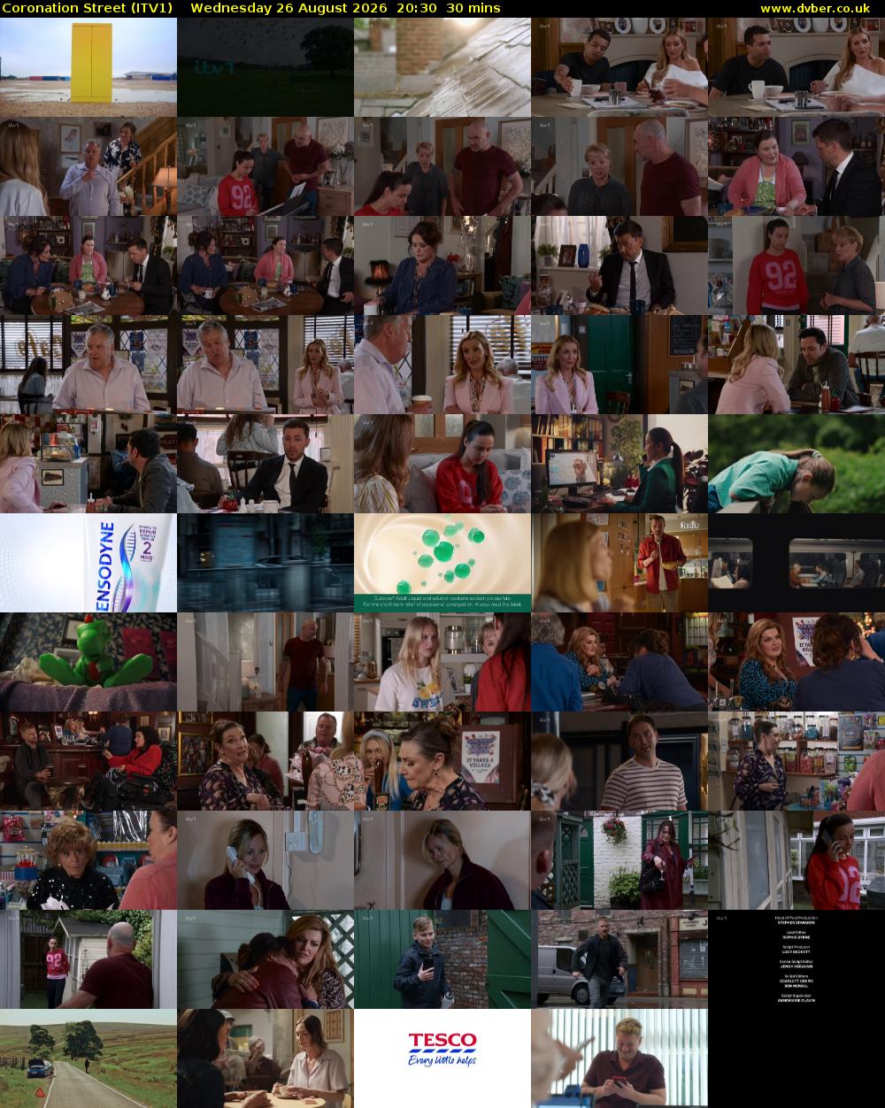 Coronation Street (ITV1) Wednesday 26 August 2026 20:30 - 21:00
