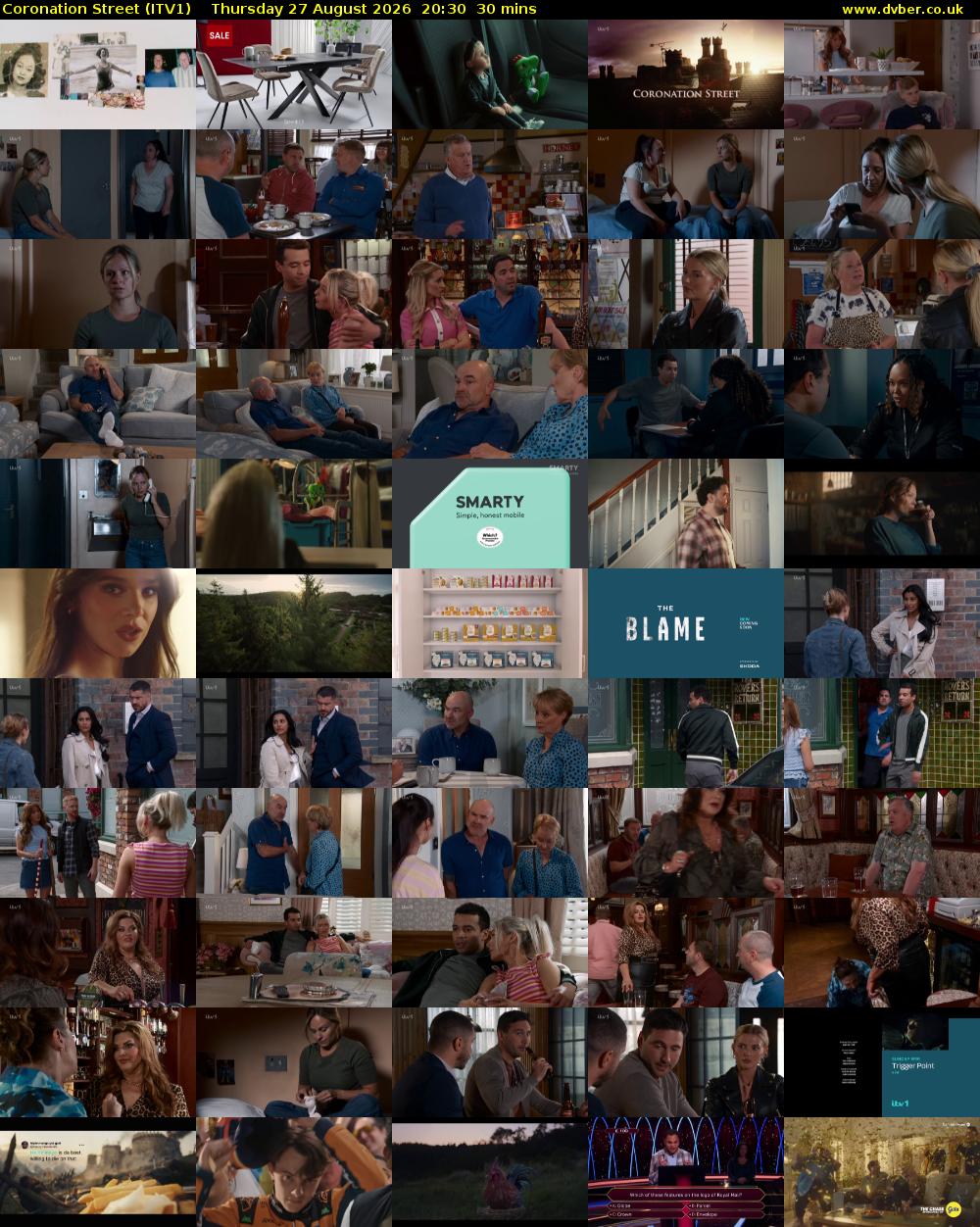 Coronation Street (ITV1) Thursday 27 August 2026 20:30 - 21:00