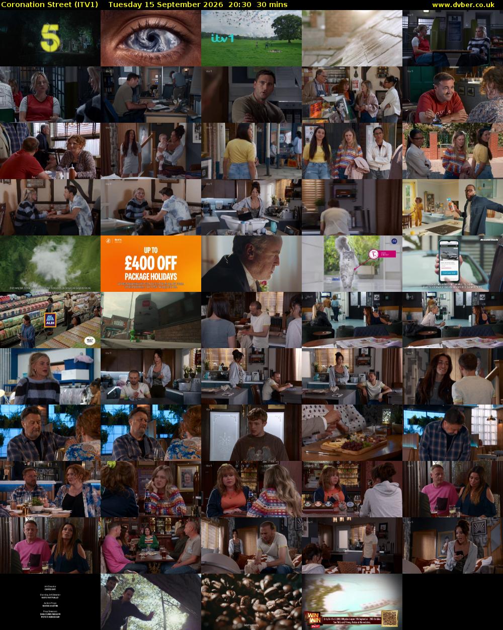 Coronation Street (ITV1) Tuesday 15 September 2026 20:30 - 21:00