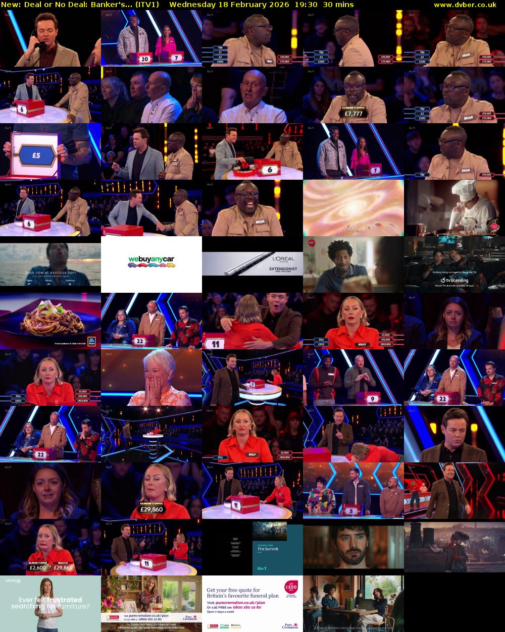 Deal or No Deal: Banker's... (ITV1) Wednesday 18 February 2026 19:30 - 20:00