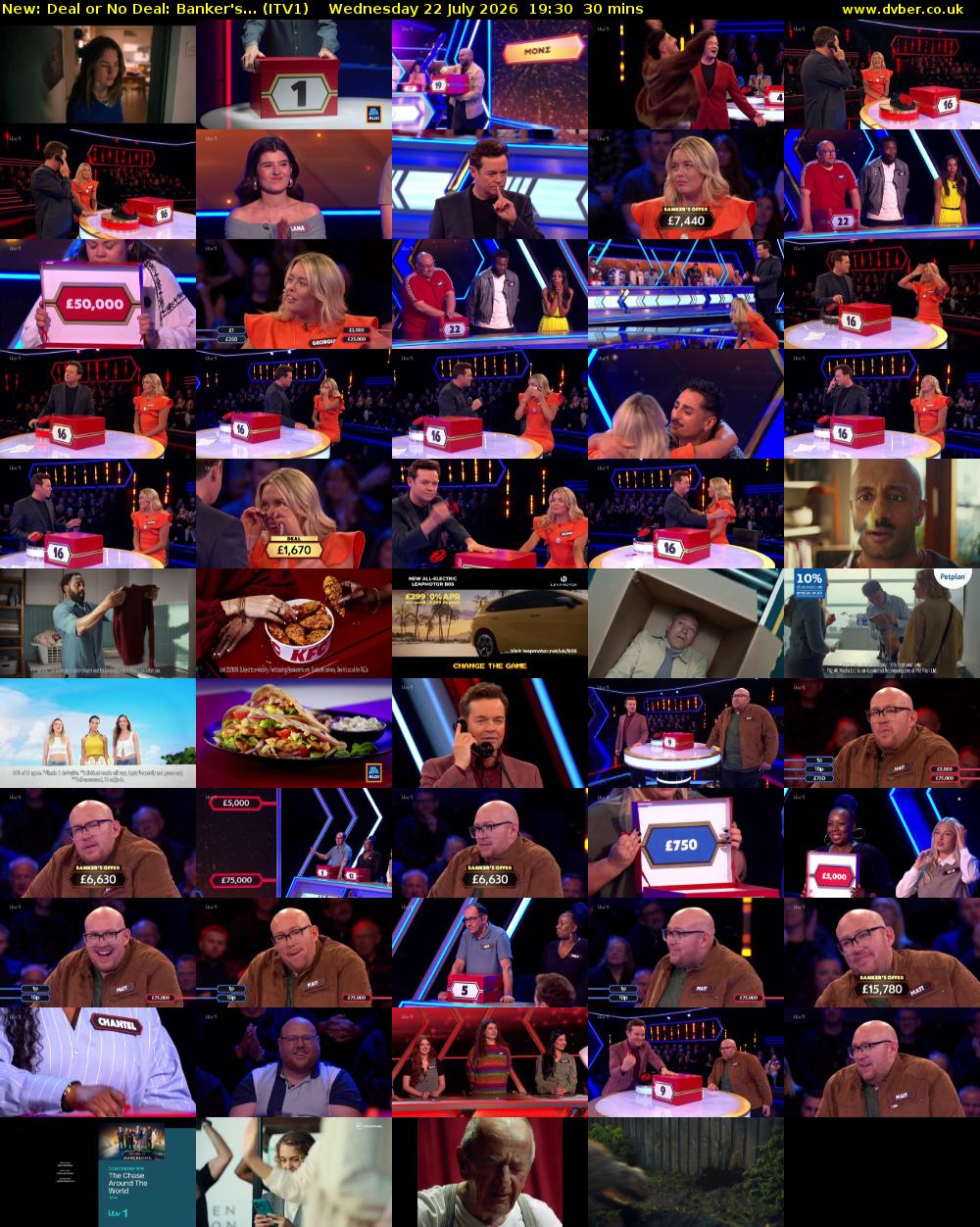 Deal or No Deal: Banker's... (ITV1) Wednesday 22 July 2026 19:30 - 20:00