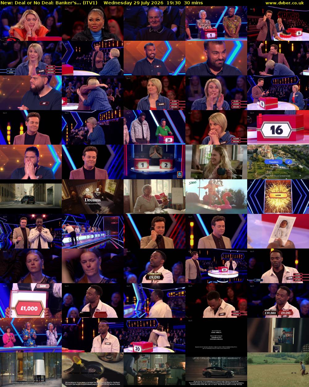 Deal or No Deal: Banker's... (ITV1) Wednesday 29 July 2026 19:30 - 20:00