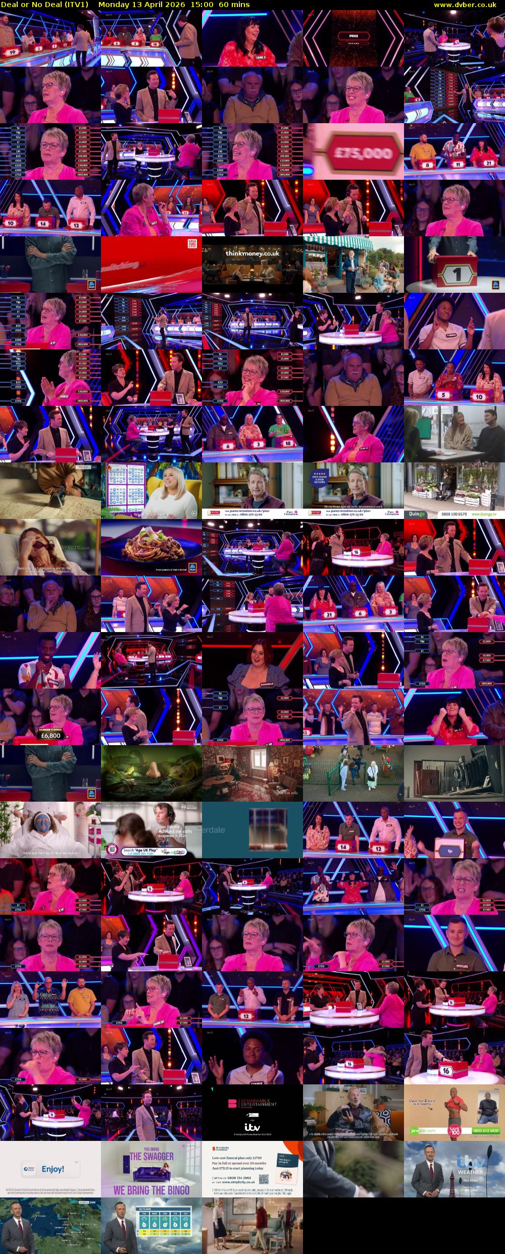 Deal or No Deal (ITV1) Monday 13 April 2026 15:00 - 16:00