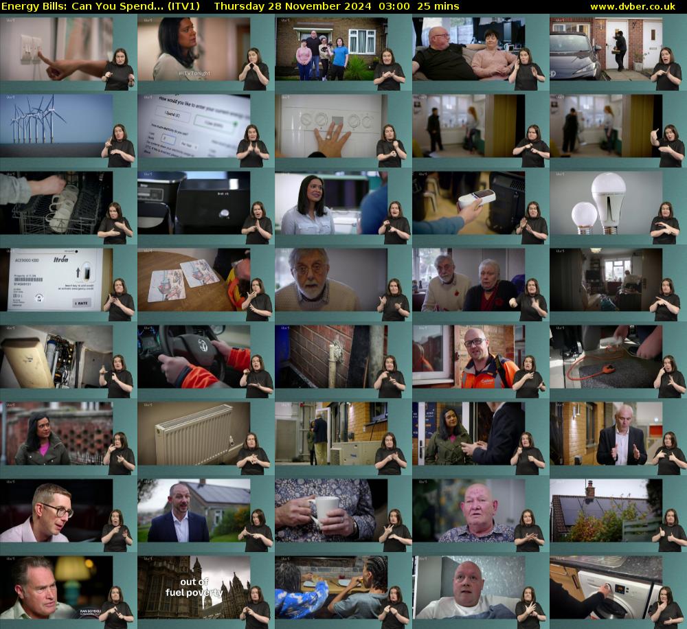 Energy Bills: Can You Spend... (ITV1) Thursday 28 November 2024 03:00 - 03:25