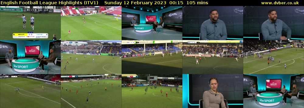 English Football League Highlights (ITV1) Sunday 12 February 2023 00:15 - 02:00