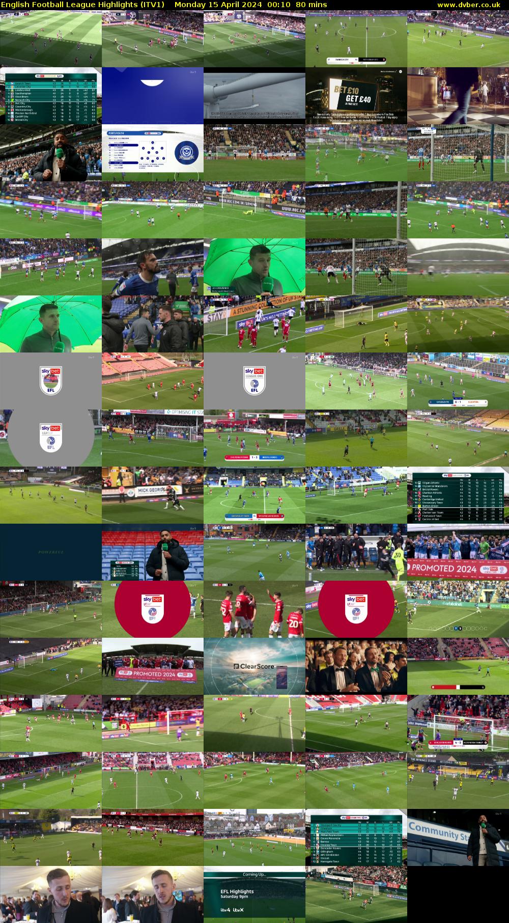 English Football League Highlights (ITV1) Monday 15 April 2024 00:10 - 01:30