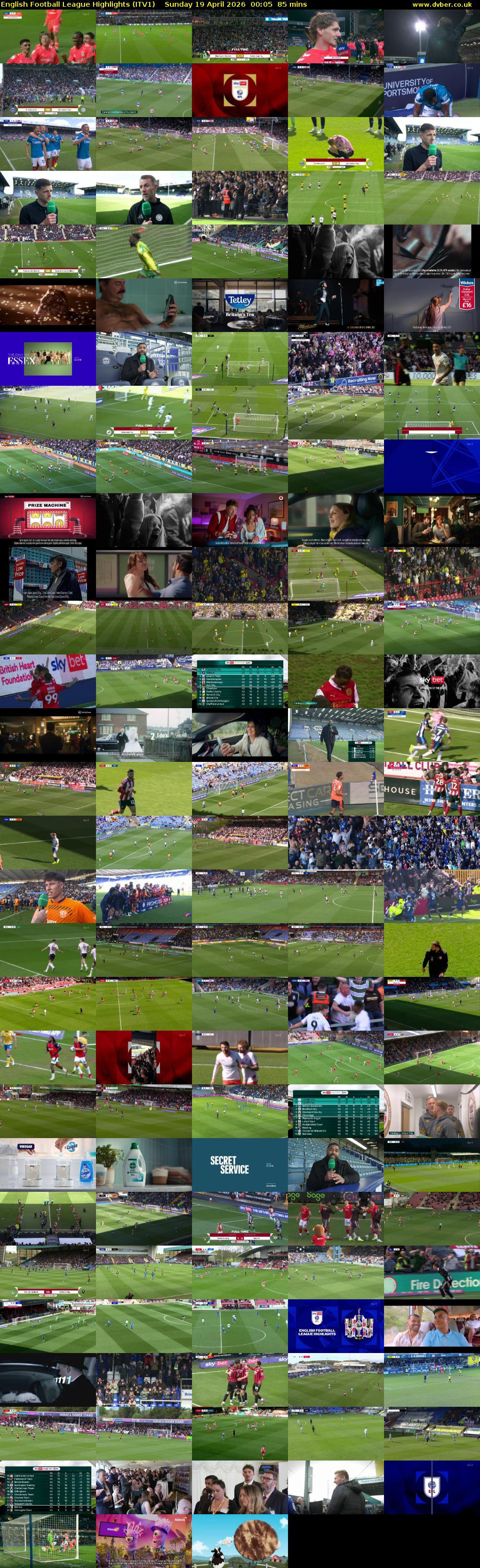 English Football League Highlights (ITV1) Sunday 19 April 2026 00:05 - 01:30