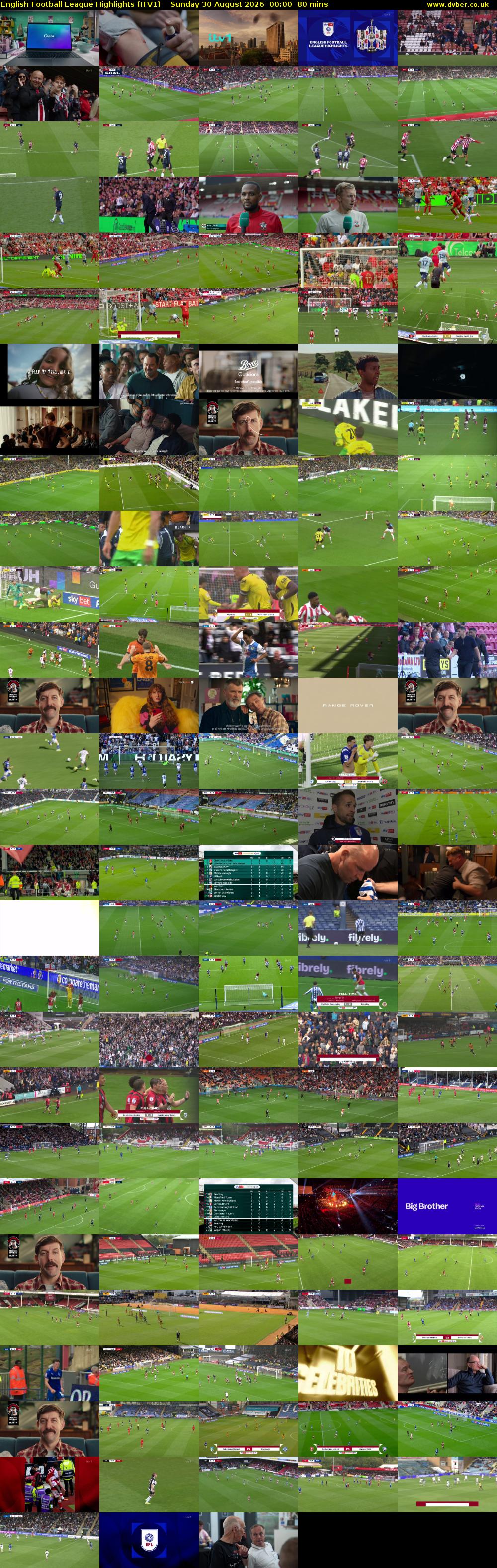 English Football League Highlights (ITV1) Sunday 30 August 2026 00:00 - 01:20