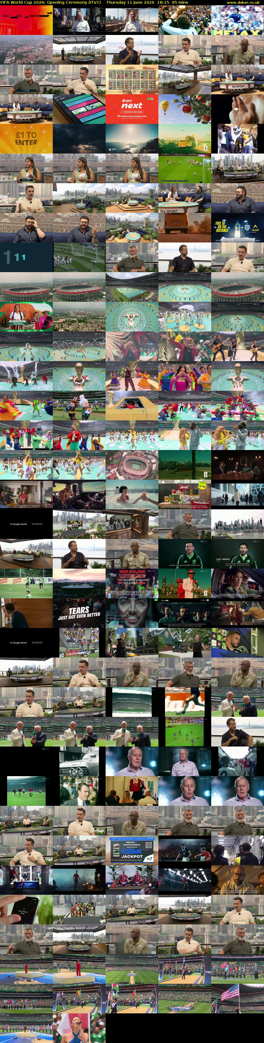 FIFA World Cup 2026: Opening Ceremony (ITV1) Thursday 11 June 2026 18:15 - 19:50