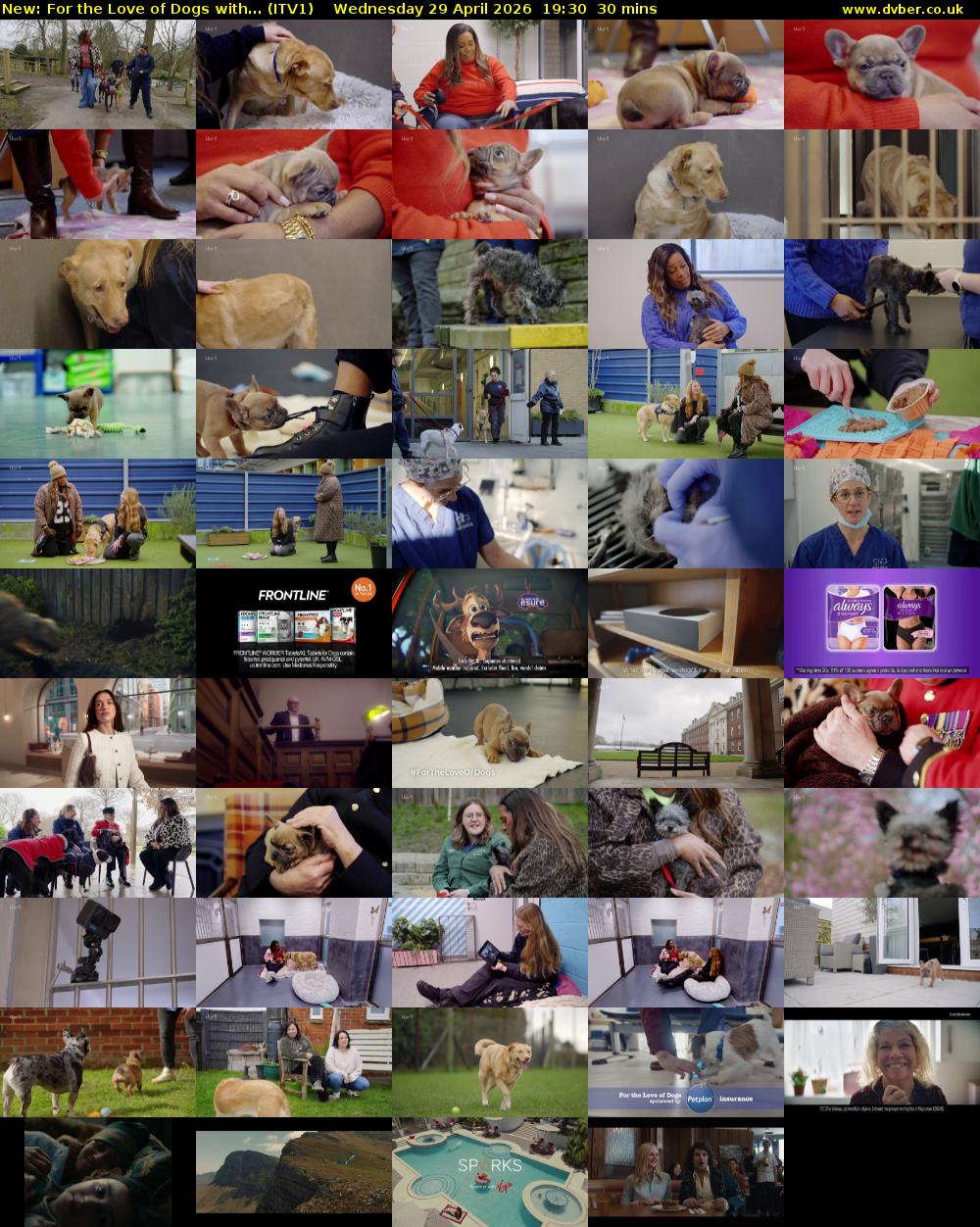 For the Love of Dogs with... (ITV1) Wednesday 29 April 2026 19:30 - 20:00