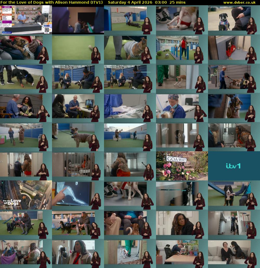 For the Love of Dogs with Alison Hammond (ITV1) Saturday 4 April 2026 03:00 - 03:25