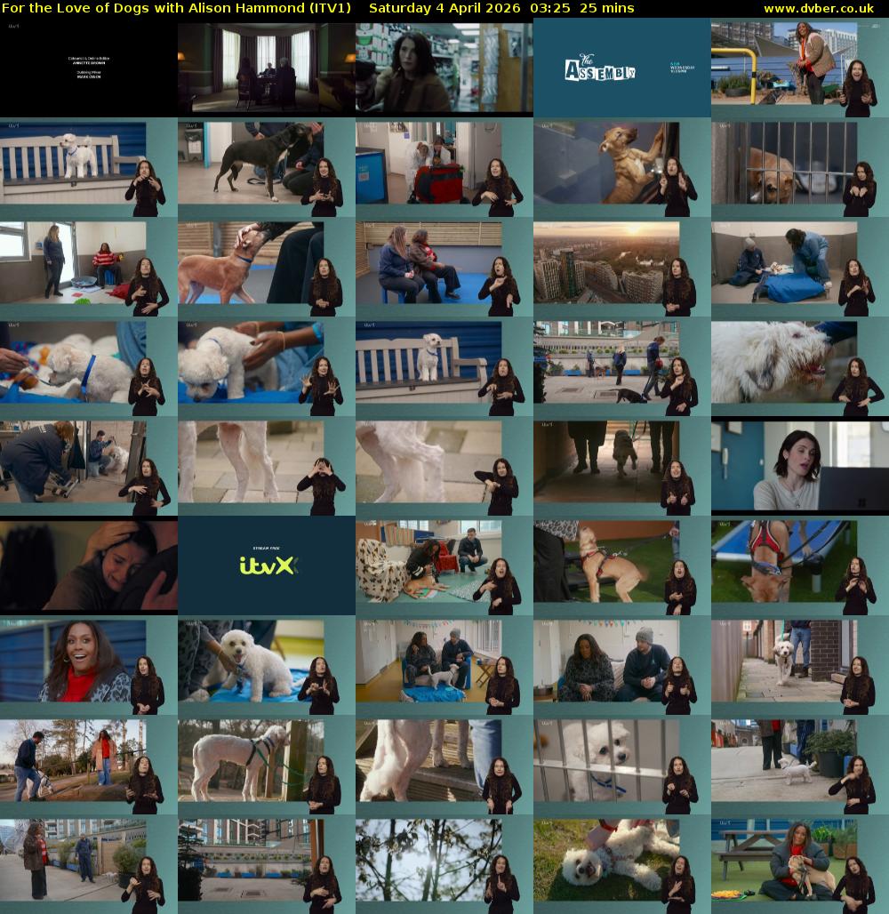 For the Love of Dogs with Alison Hammond (ITV1) Saturday 4 April 2026 03:25 - 03:50