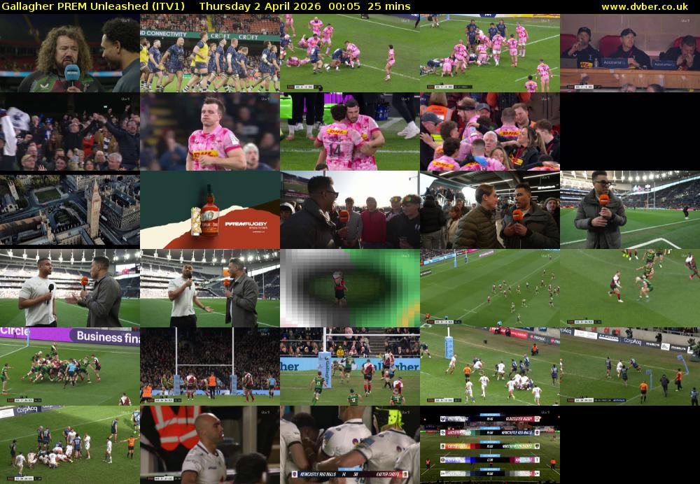 Gallagher PREM Unleashed (ITV1) Thursday 2 April 2026 00:05 - 00:30