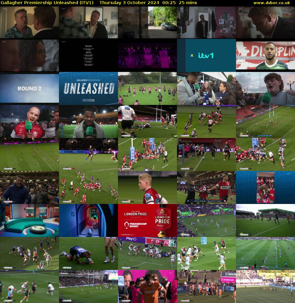Gallagher Premiership Unleashed (ITV1) Thursday 3 October 2024 00:25 - 00:50