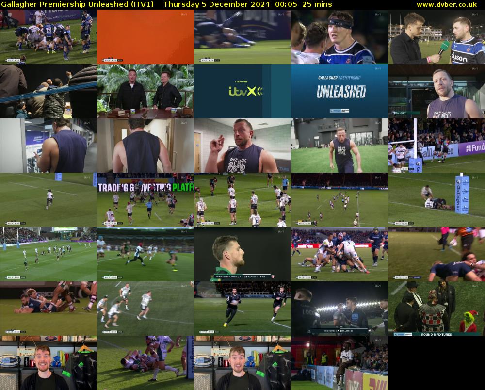 Gallagher Premiership Unleashed (ITV1) Thursday 5 December 2024 00:05 - 00:30