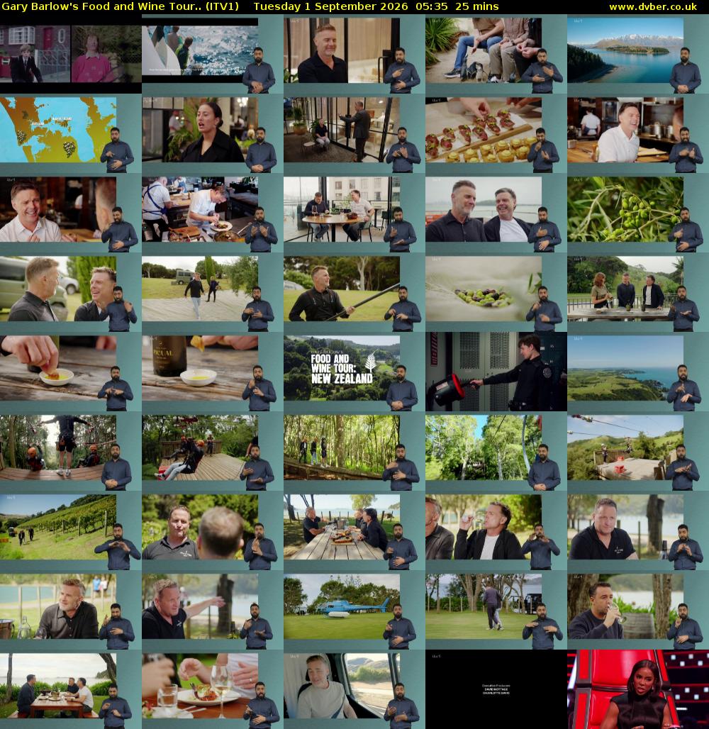 Gary Barlow's Food and Wine Tour.. (ITV1) Tuesday 1 September 2026 05:35 - 06:00
