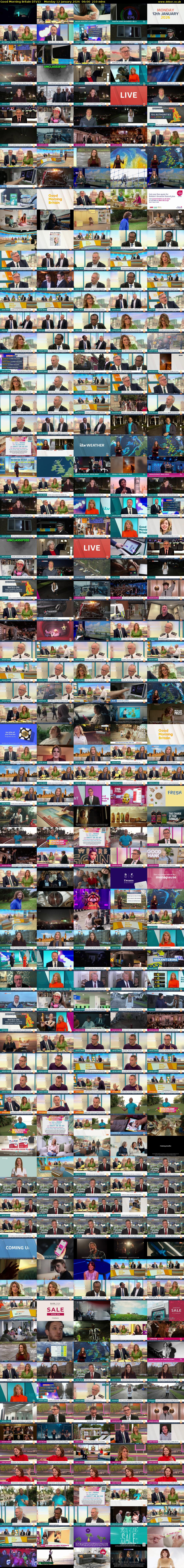 Good Morning Britain (ITV1) Monday 12 January 2026 06:00 - 09:30